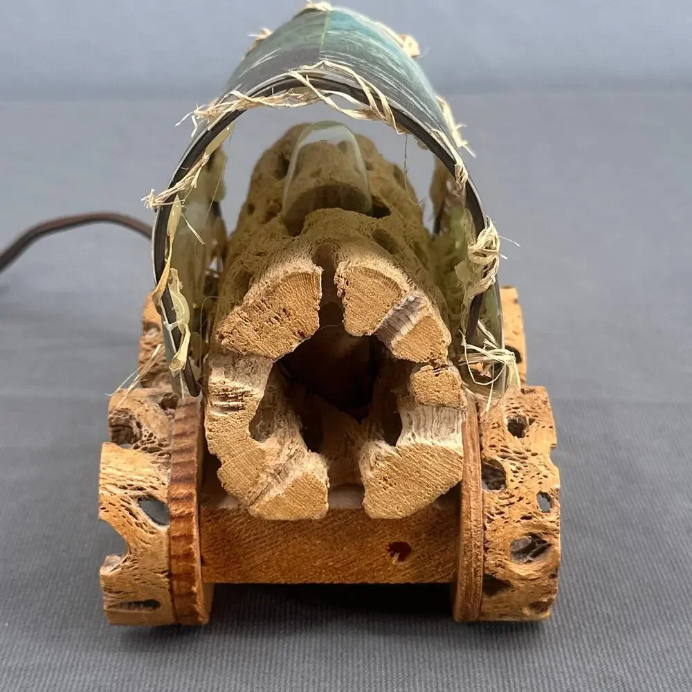 VTG Cholla Cactus Wood Covered Wagon Lamp 5
